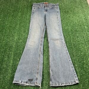 Vintage L.E.I. Flap Pocket Flare Low Rise Distressed Jeans Women's 5 26x30" Y2K